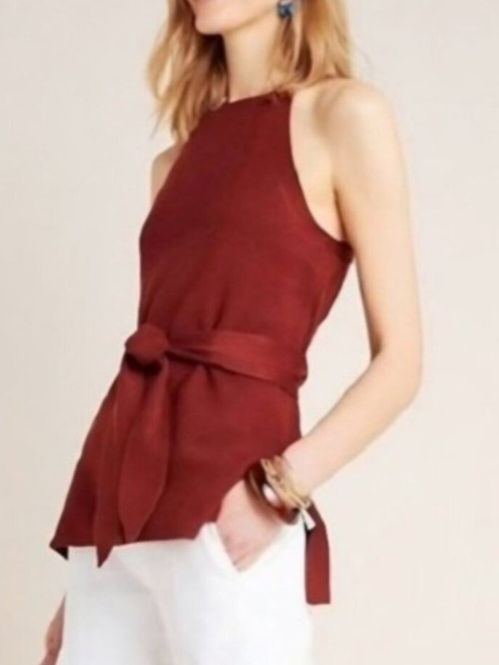ANTHROPOLOGIE Knit Full Back Halter Tunic Rust Size S